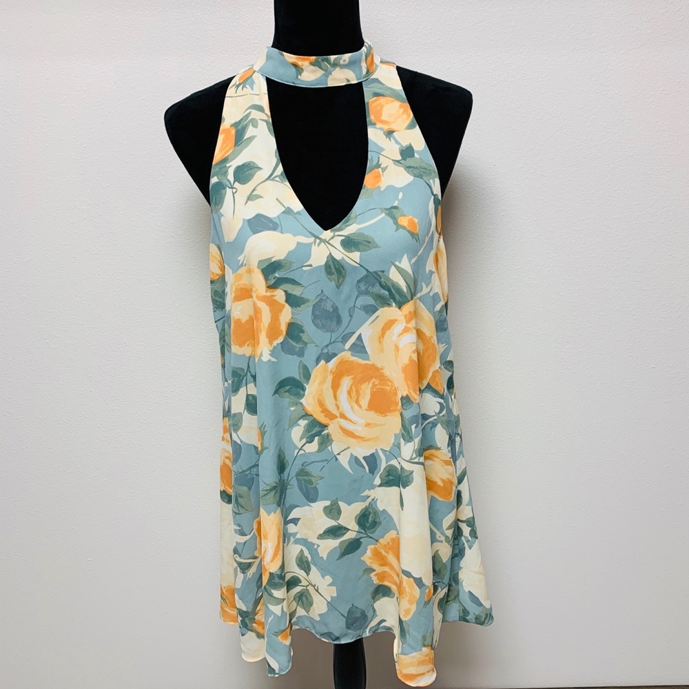 Lulus Blue and Peach Floral Halter Shift Dress L